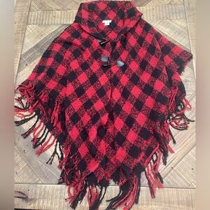 Plaid Red and Black Poncho